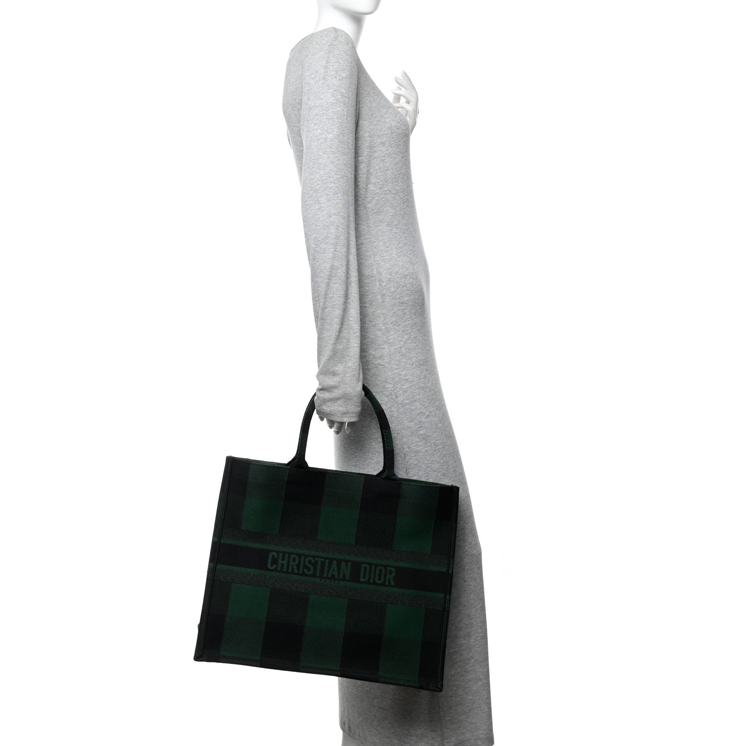 Canvas Embroidered Checkered Book Tote Black Green
