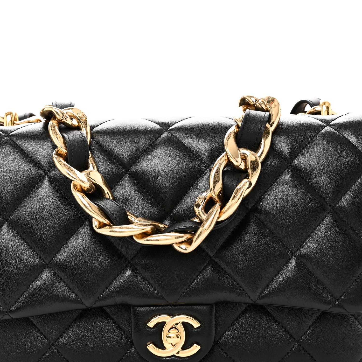 Lambskin Quilted Large CC Funky Town Flap Black