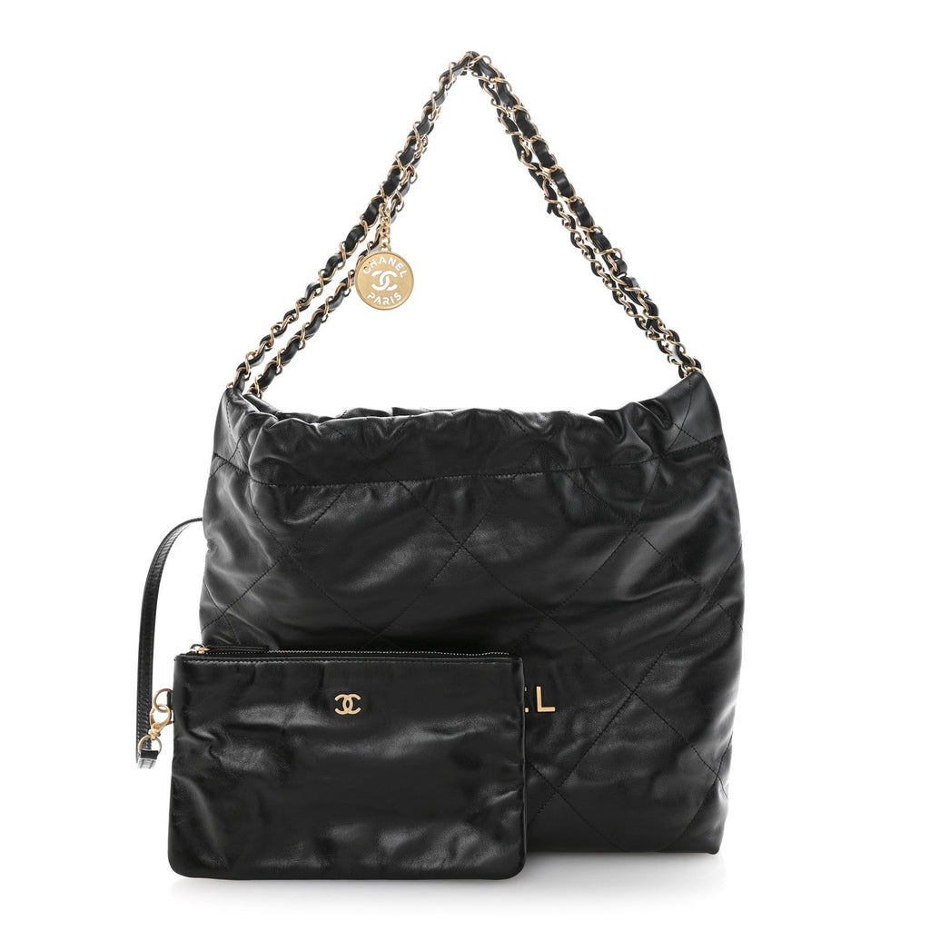 Shiny Calfskin Quilted Small Chanel 22 Black