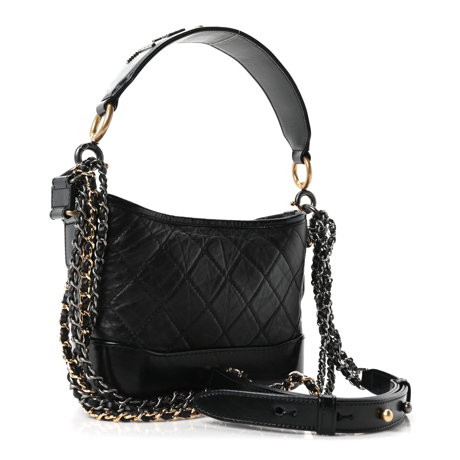 Aged Calfskin Quilted Small Gabrielle Logo Hobo Black