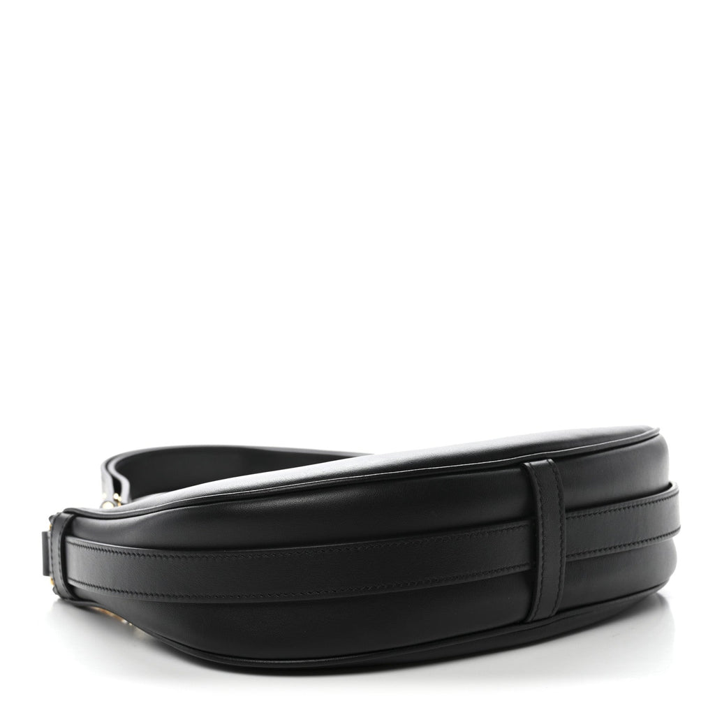 Smooth Calfskin Medium Strap Ava Shoulder Bag Black