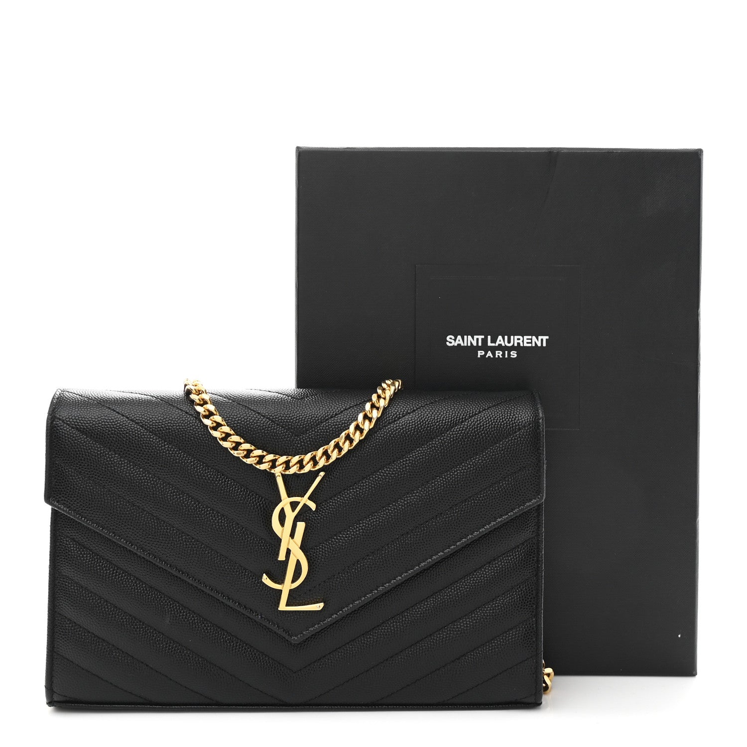 Grain De Poudre Matelasse Chevron Monogram Chain Wallet Black