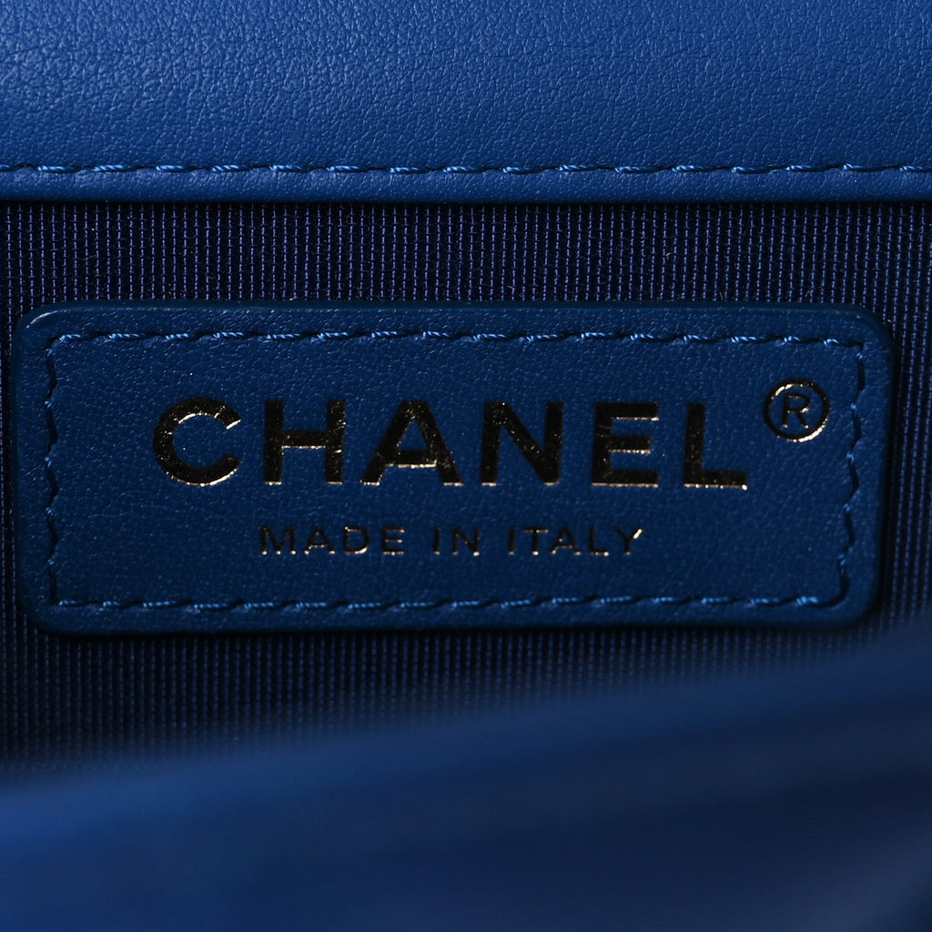 Calfskin Quilted North South Boy Flap Blue