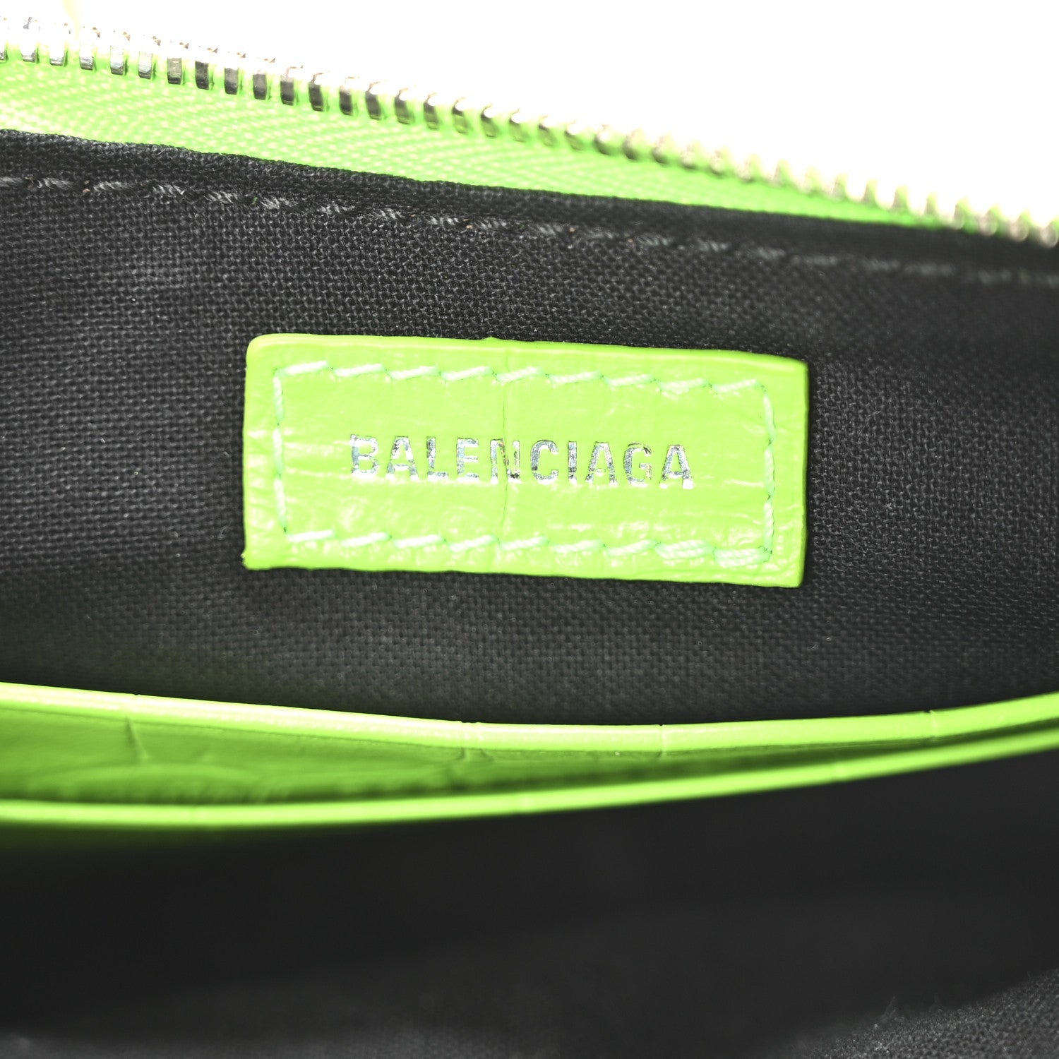 Extra Supple Calfskin Crocodile Embossed Le Cagole Mini Purse With Chain Acid Green