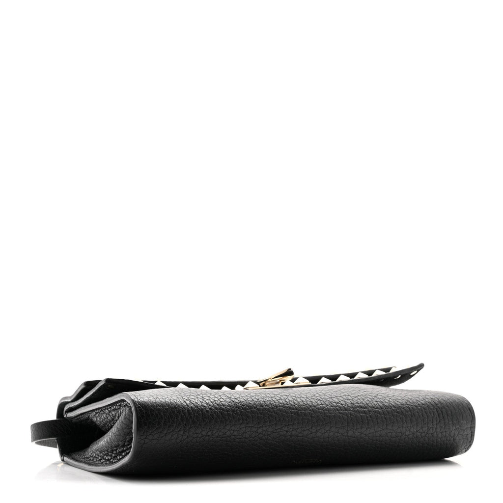 Grainy Calfskin Rockstud Double Flap Crossbody Bag Black