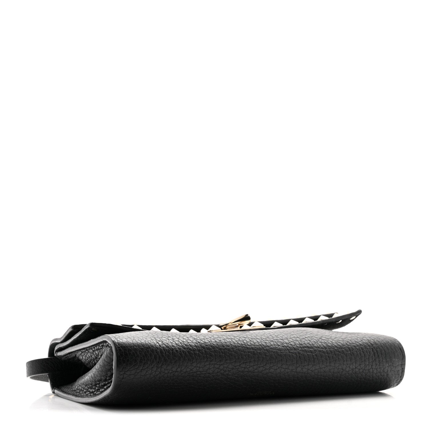 Grainy Calfskin Rockstud Double Flap Crossbody Bag Black