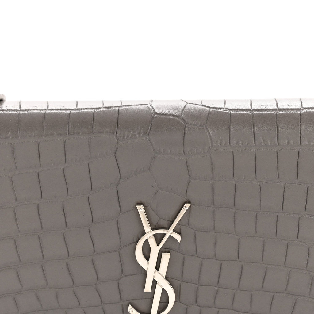 Calfskin Crocodile Embossed Kate Monogram Tassel Chain Wallet Fog