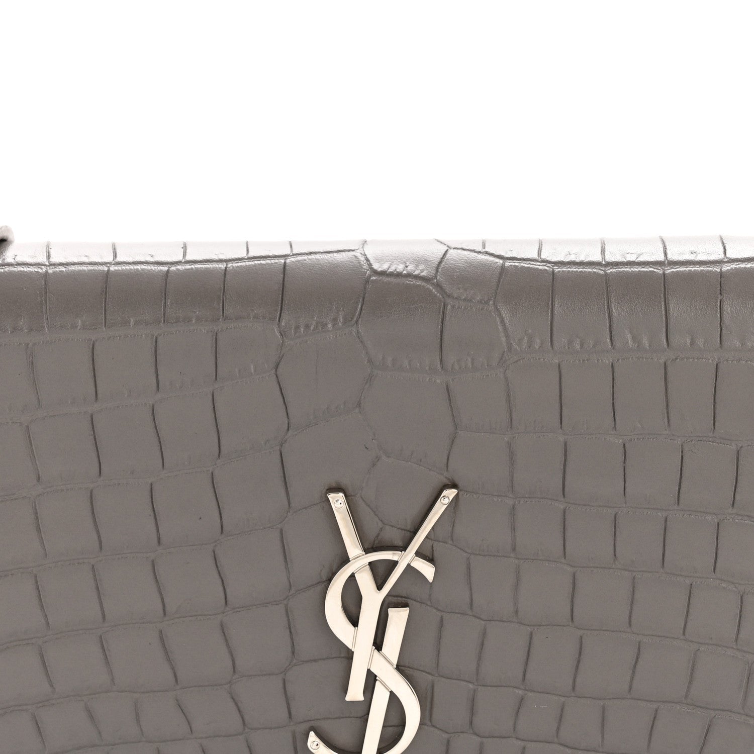 Calfskin Crocodile Embossed Kate Monogram Tassel Chain Wallet Fog
