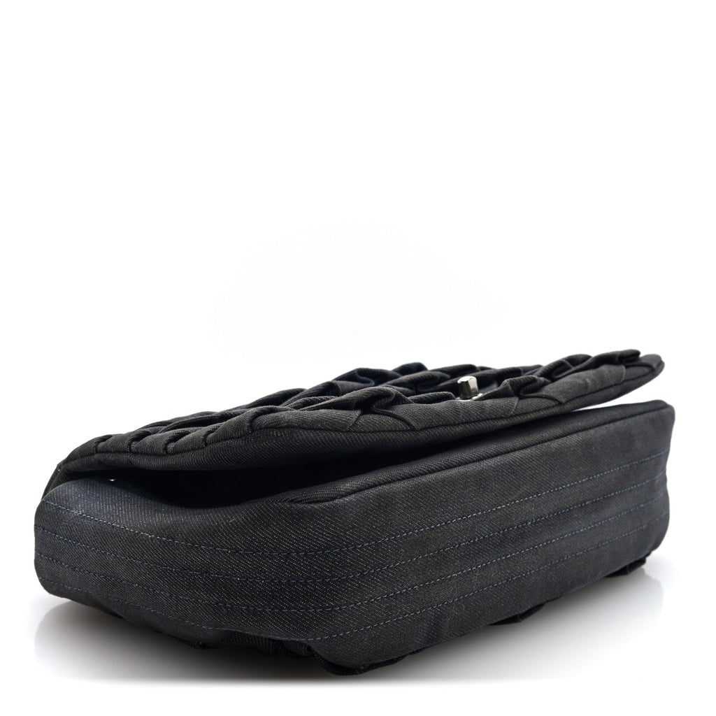 Denim Pleated Denim Turtle Flap Dark Blue