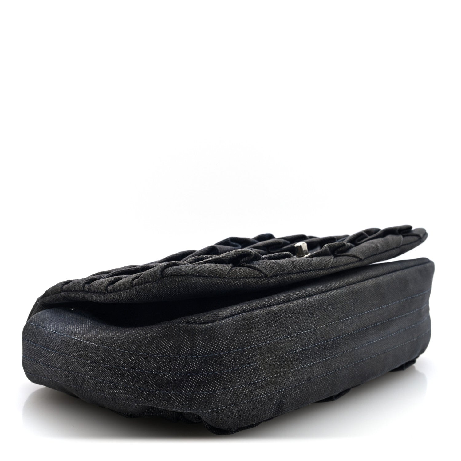 Denim Pleated Denim Turtle Flap Dark Blue