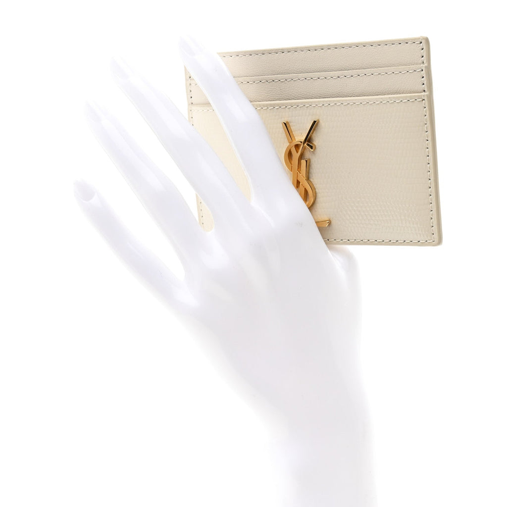 Calfskin Crocodile Embossed Monogram Credit  Case Crema Soft