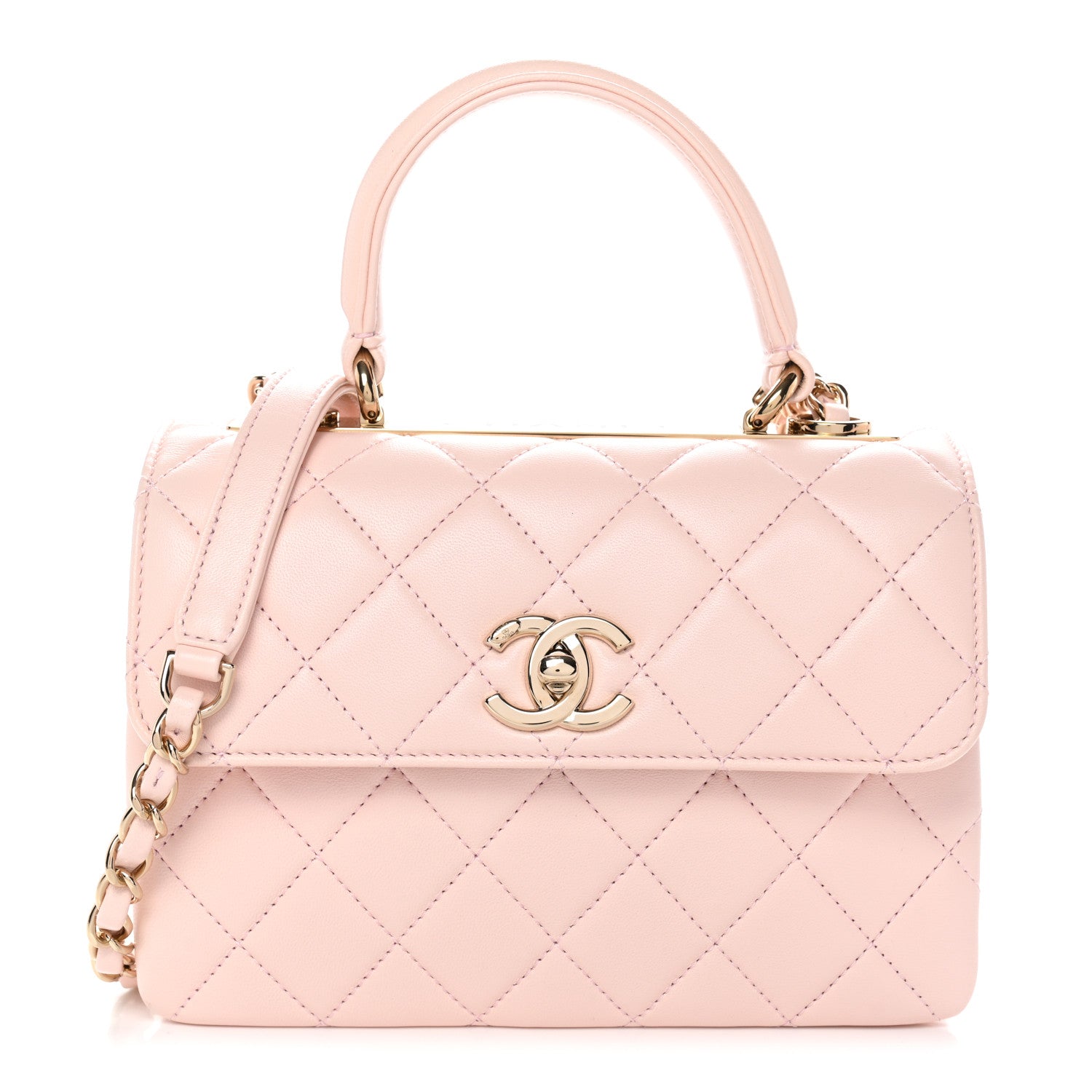 Lambskin Quilted Small Trendy CC Flap Dual Handle Bag Light Pink