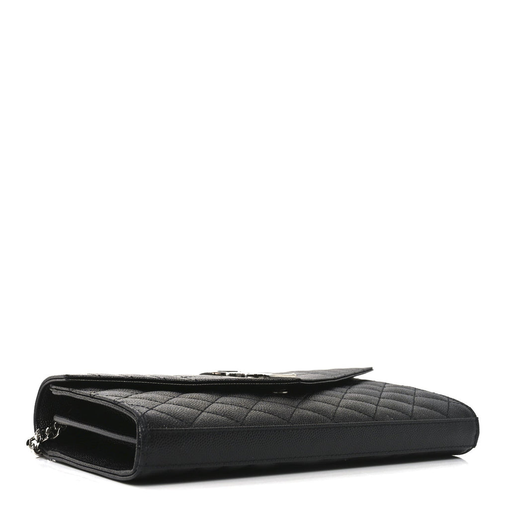 Grain De Poudre Mixed Matelasse Triquilt Monogram Chain Wallet Black