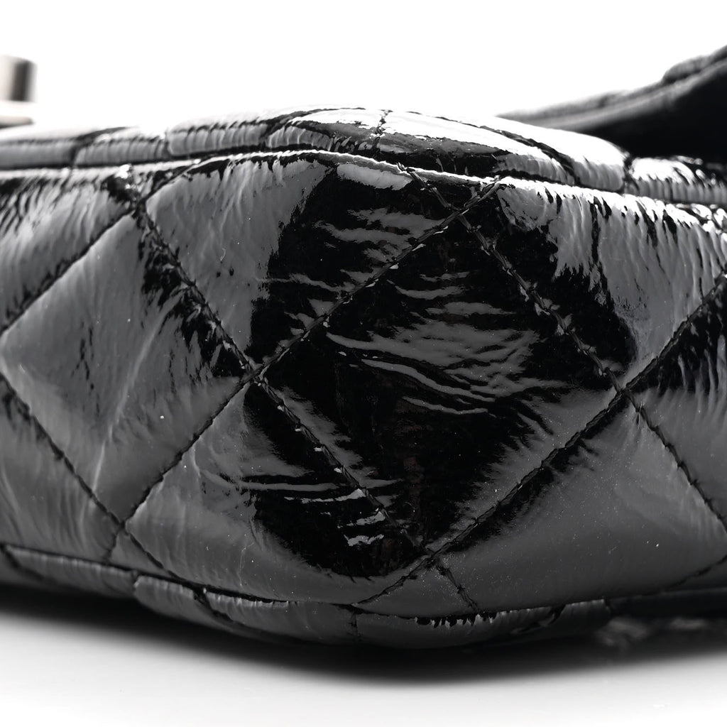 Crinkled Patent Quilted East West Flap Black