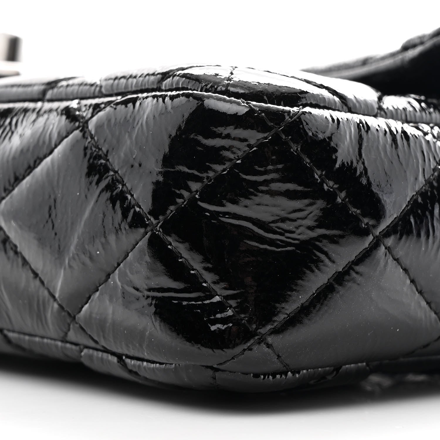 Crinkled Patent Quilted East West Flap Black