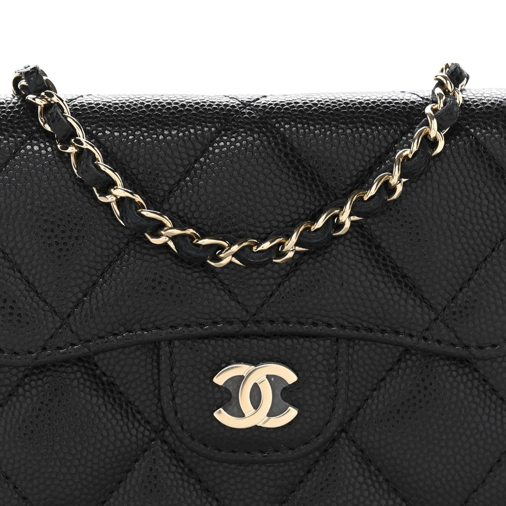 Caviar Quilted Flap  Holder On Chain Black