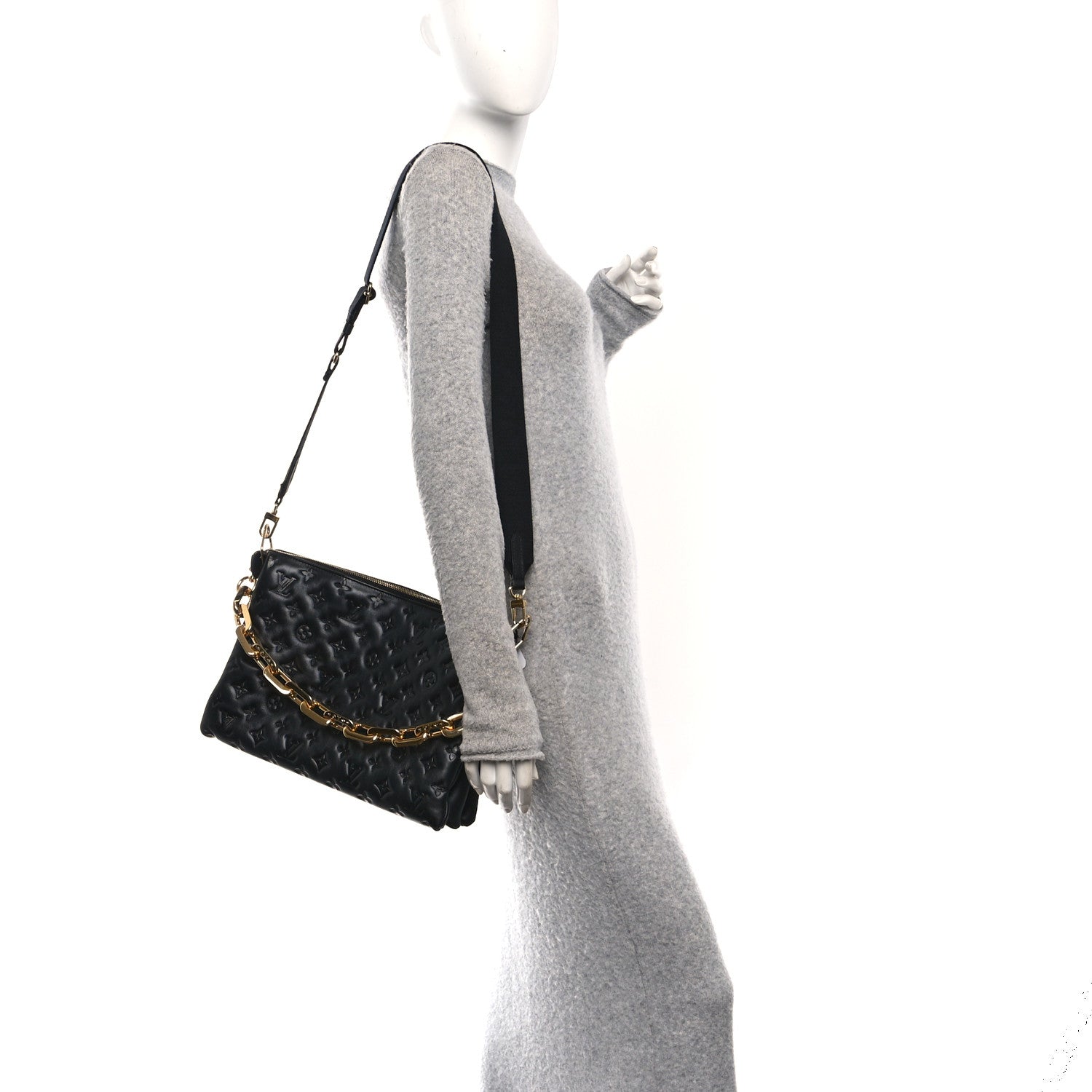 Lambskin Embossed Monogram Coussin MM Black