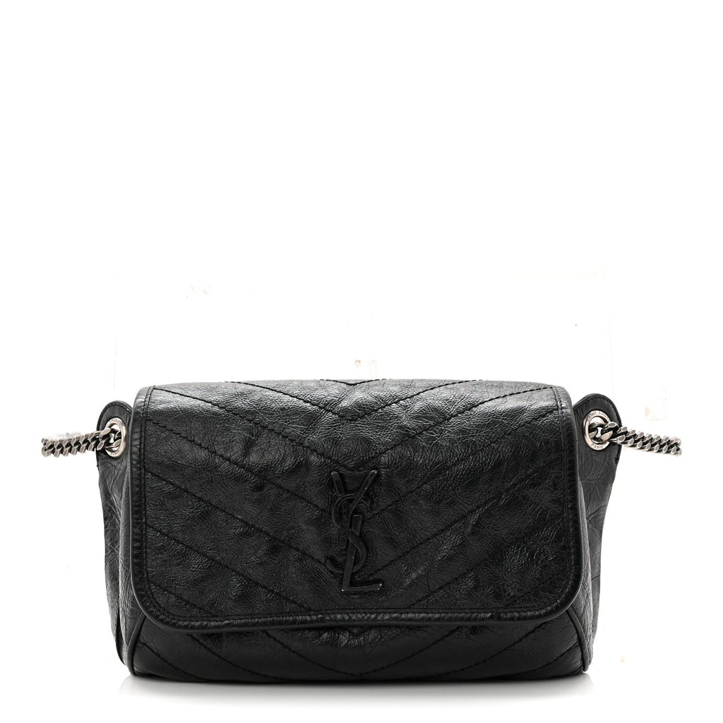 Crinkled Calfskin Matelasse Monogram Niki Body Bag Black