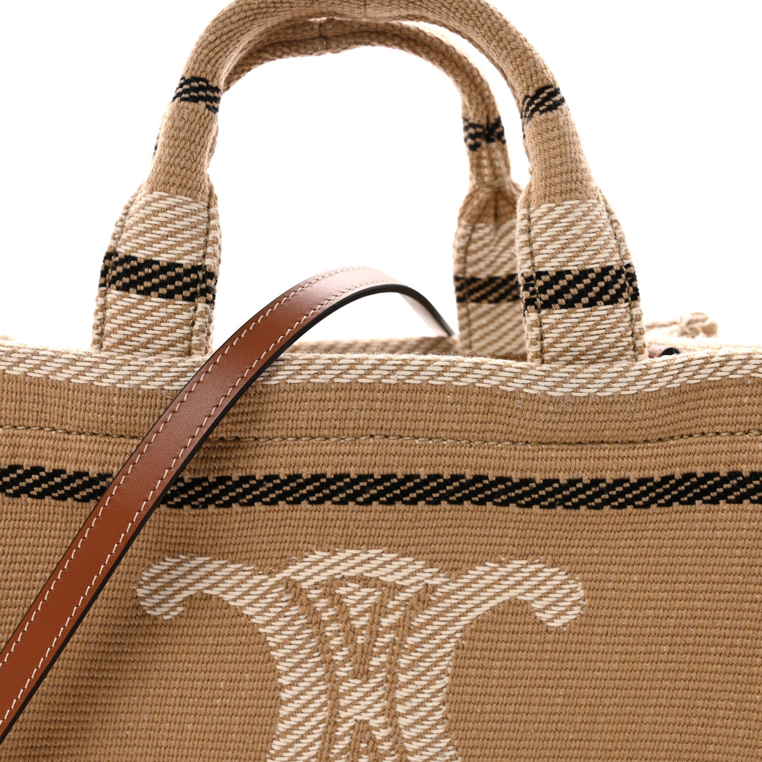 Canvas Calfskin Small Cabas Thais Beige Black White