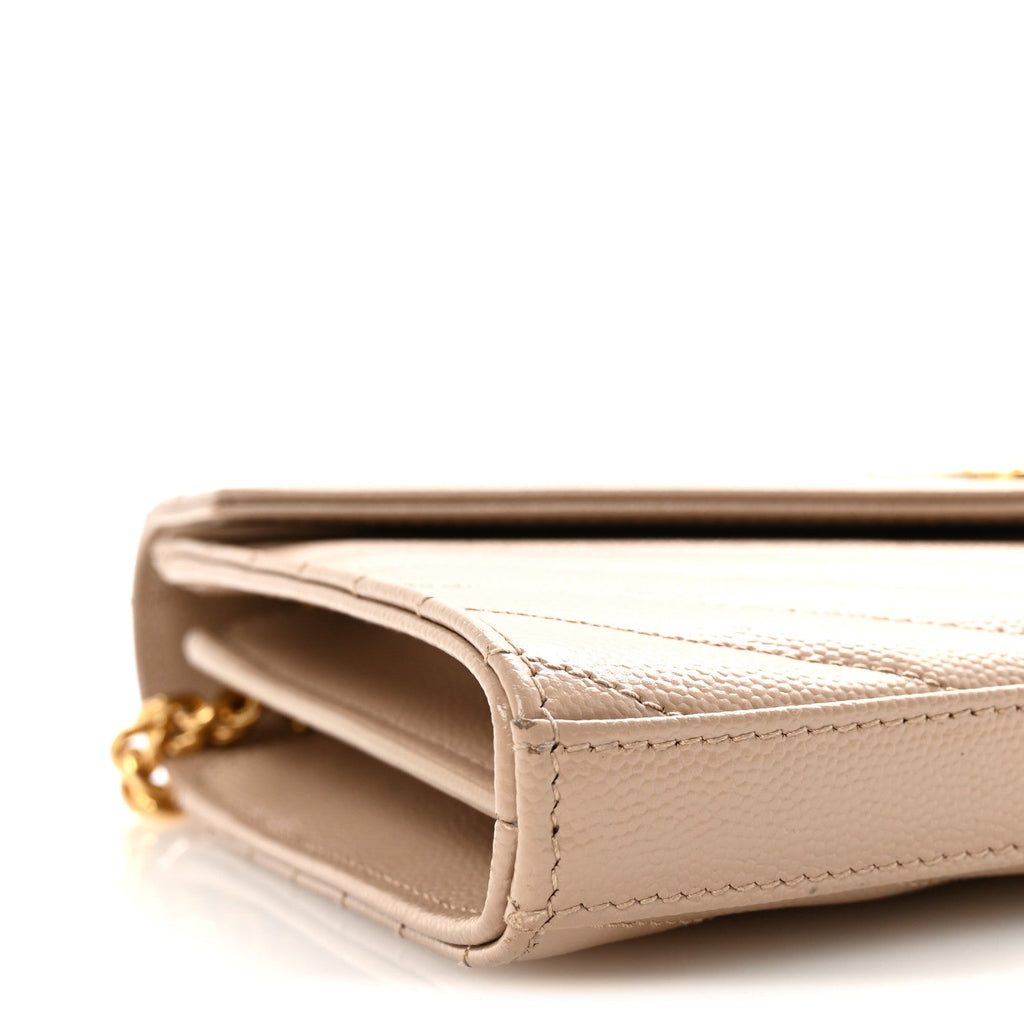 Grain De Poudre Matelasse Chevron Monogram Chain Wallet Dark Beige