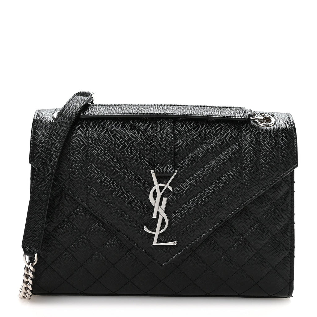 Grain De Poudre Textured Mixed Matelasse Triquilt Medium Monogram Satchel Black