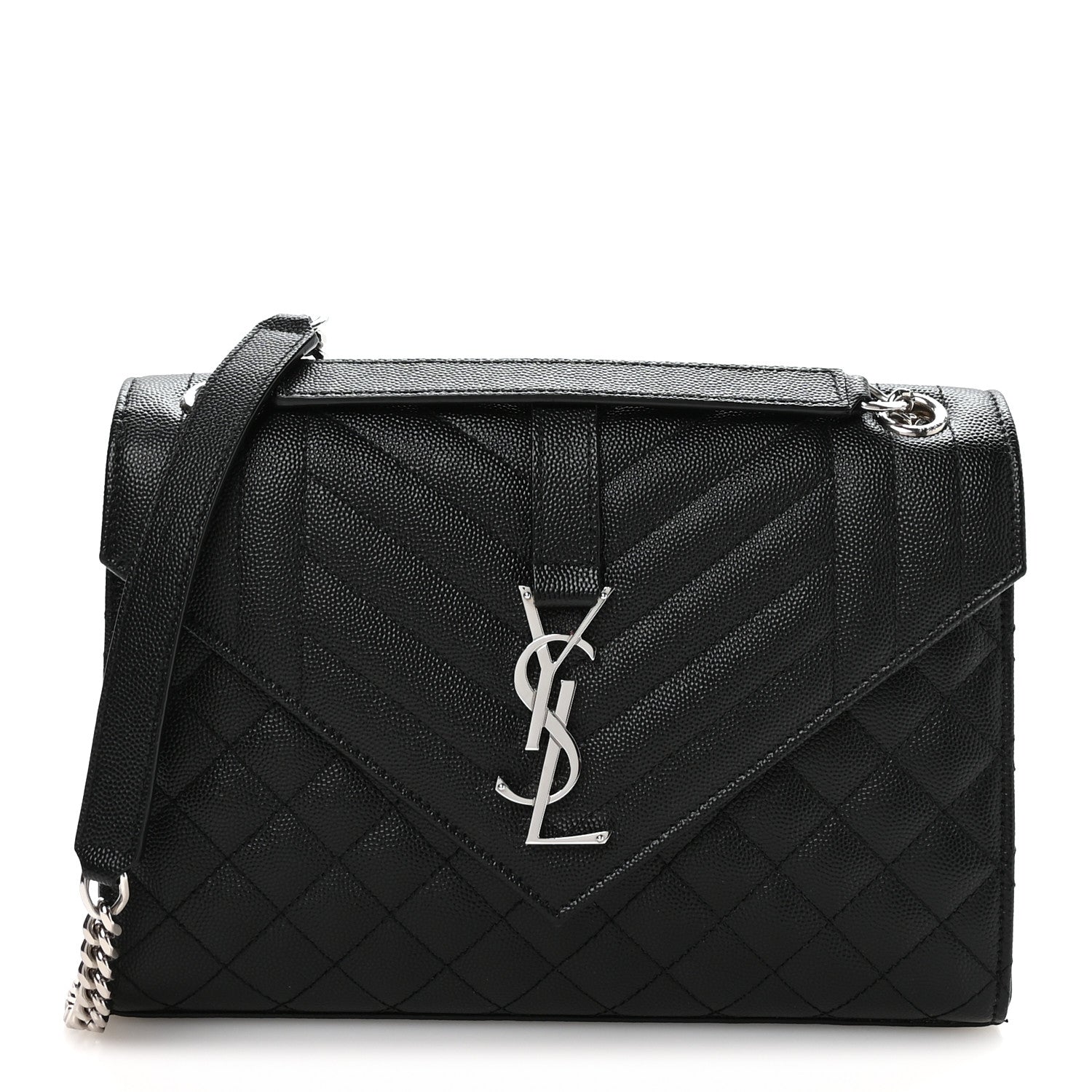Grain De Poudre Textured Mixed Matelasse Triquilt Medium Monogram Satchel Black