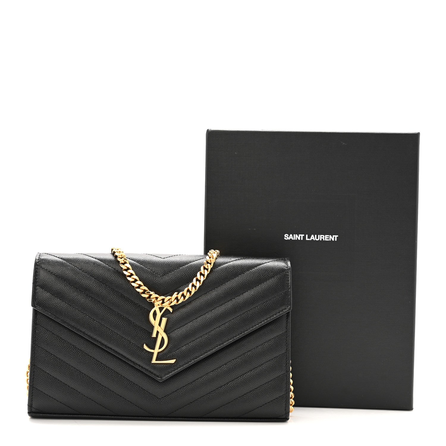 Grain De Poudre Matelasse Chevron Monogram Chain Wallet Black