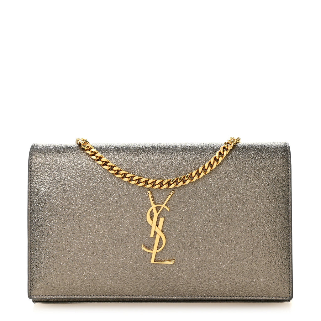 Grained Metallic Calfskin Monogram Chain Wallet Bronze