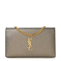 Grained Metallic Calfskin Monogram Chain Wallet Bronze