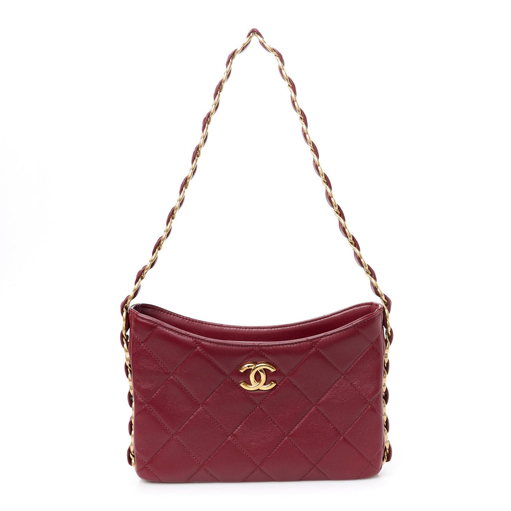Lambskin Quilted Small CC Links Hobo Burgundy