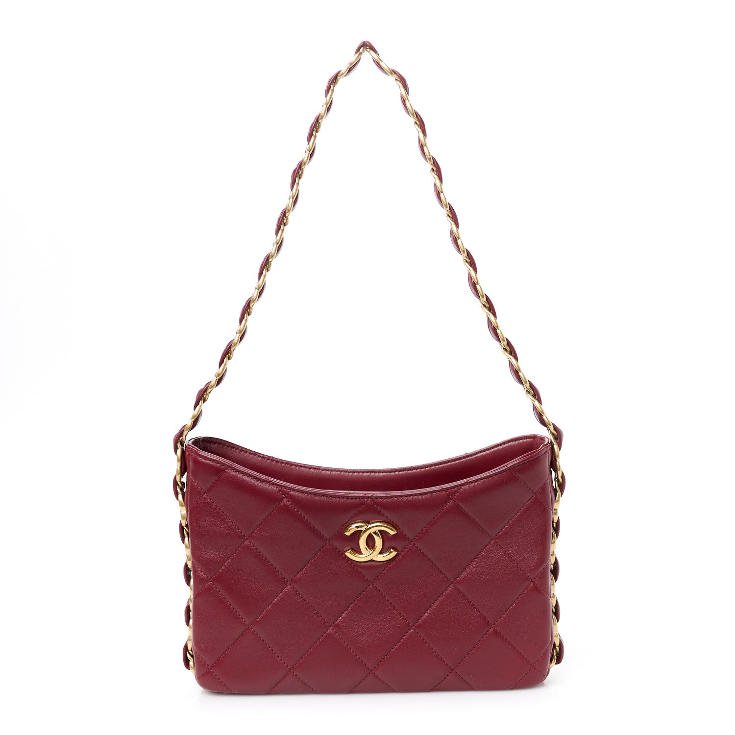 Lambskin Quilted Small CC Links Hobo Burgundy