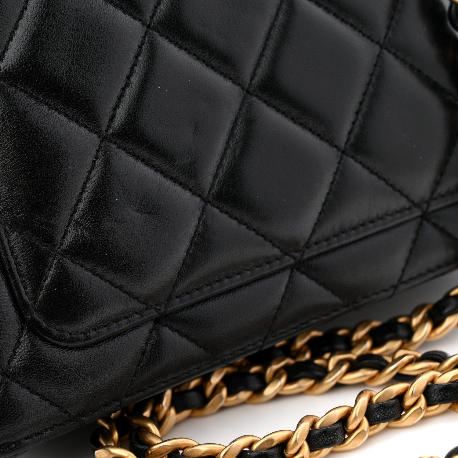 Lambskin Quilted CC Logo Mini Flap Black