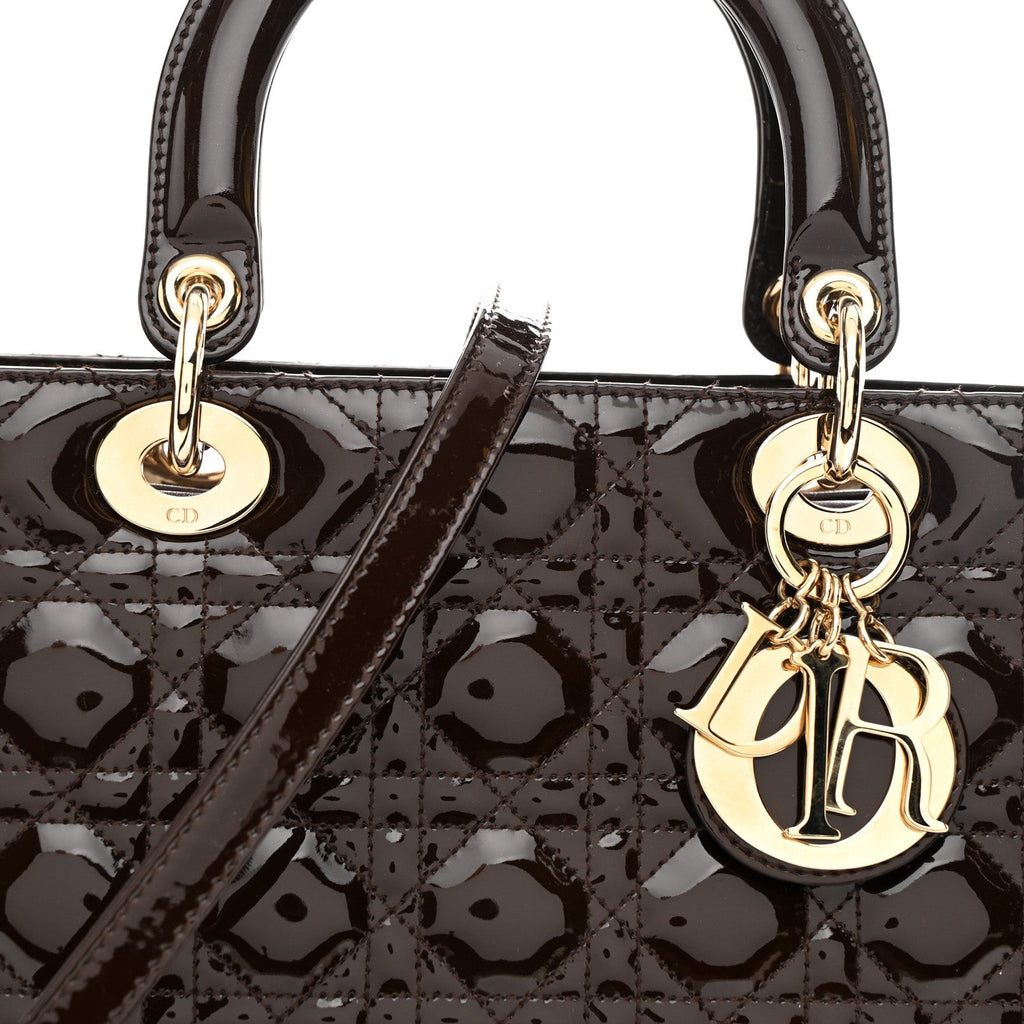 Patent Cannage Large Lady Dior Dark Brown