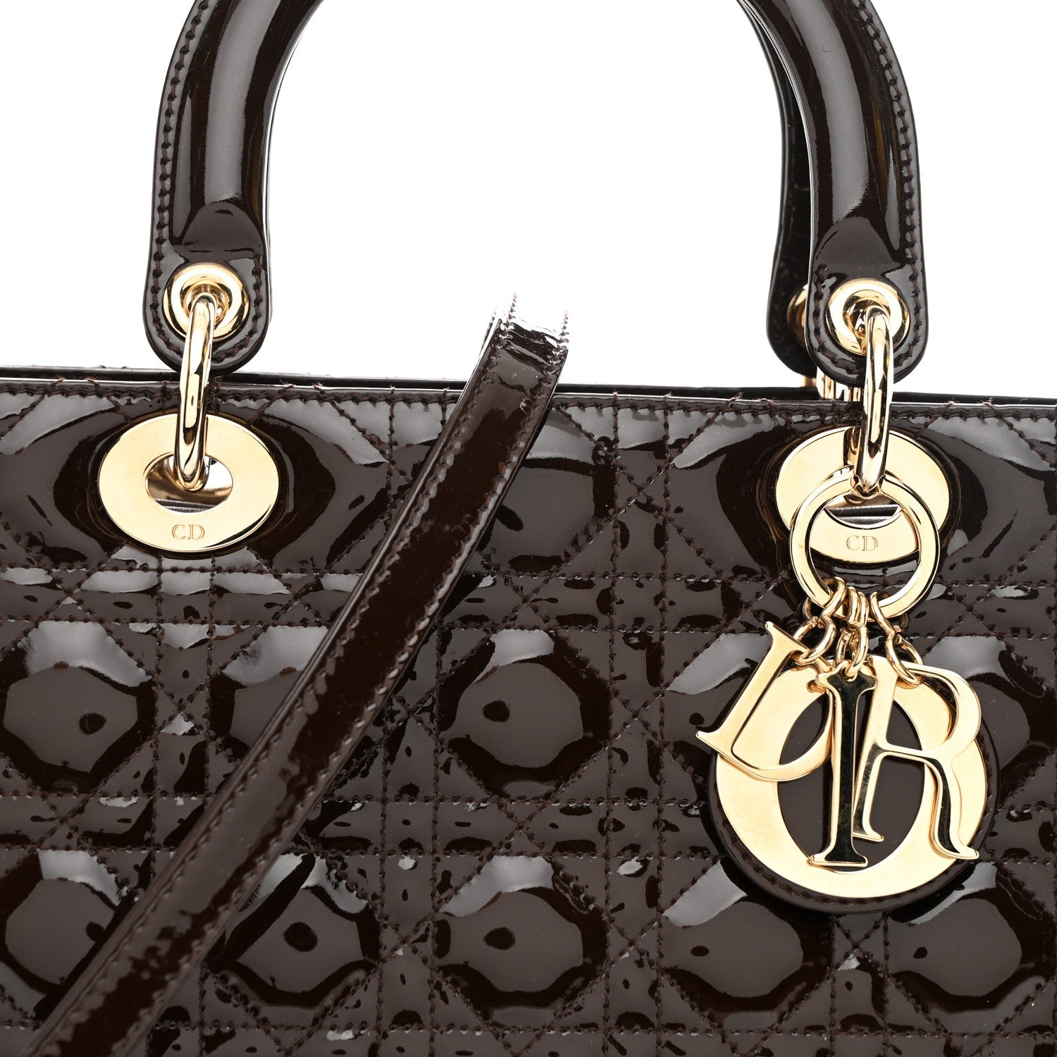 Patent Cannage Large Lady Dior Dark Brown