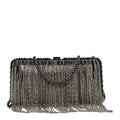 Lambskin Chain Fringe Clutch With Chain  Black
