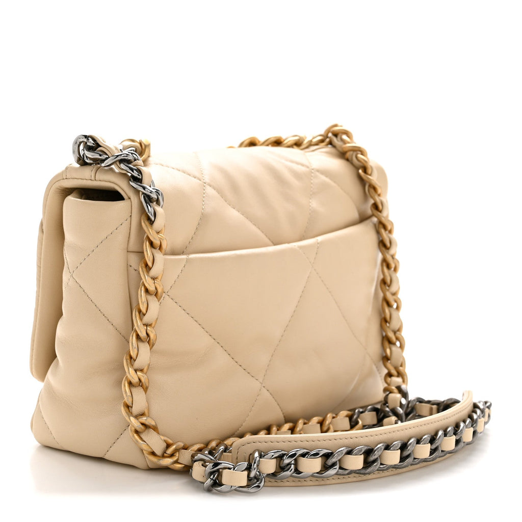 Lambskin Quilted Medium Chanel 19 Flap Beige