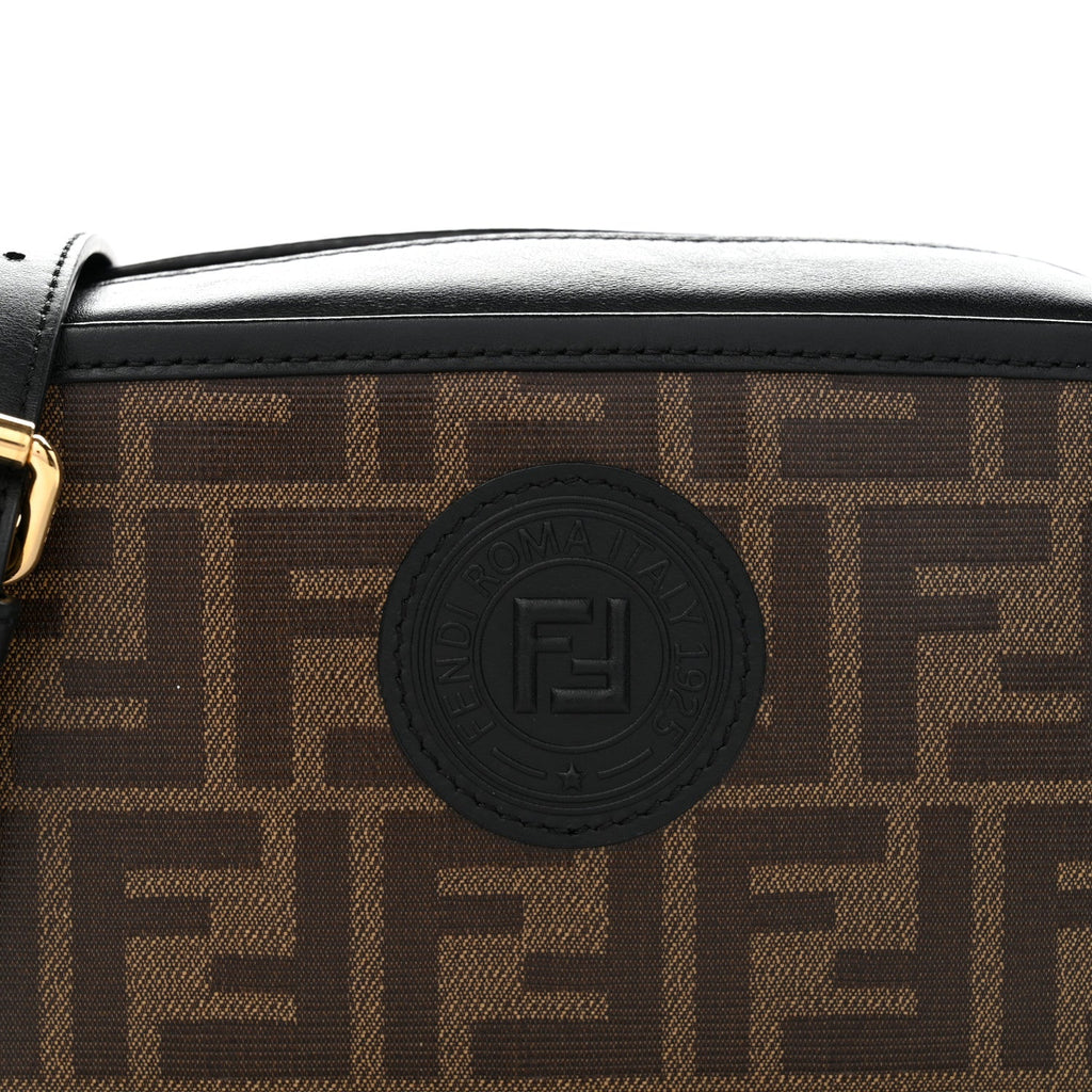 Glazed Fabric Vitello Century FF 1974 Stamp Patch Mini Camera Case Mogano Panna Black