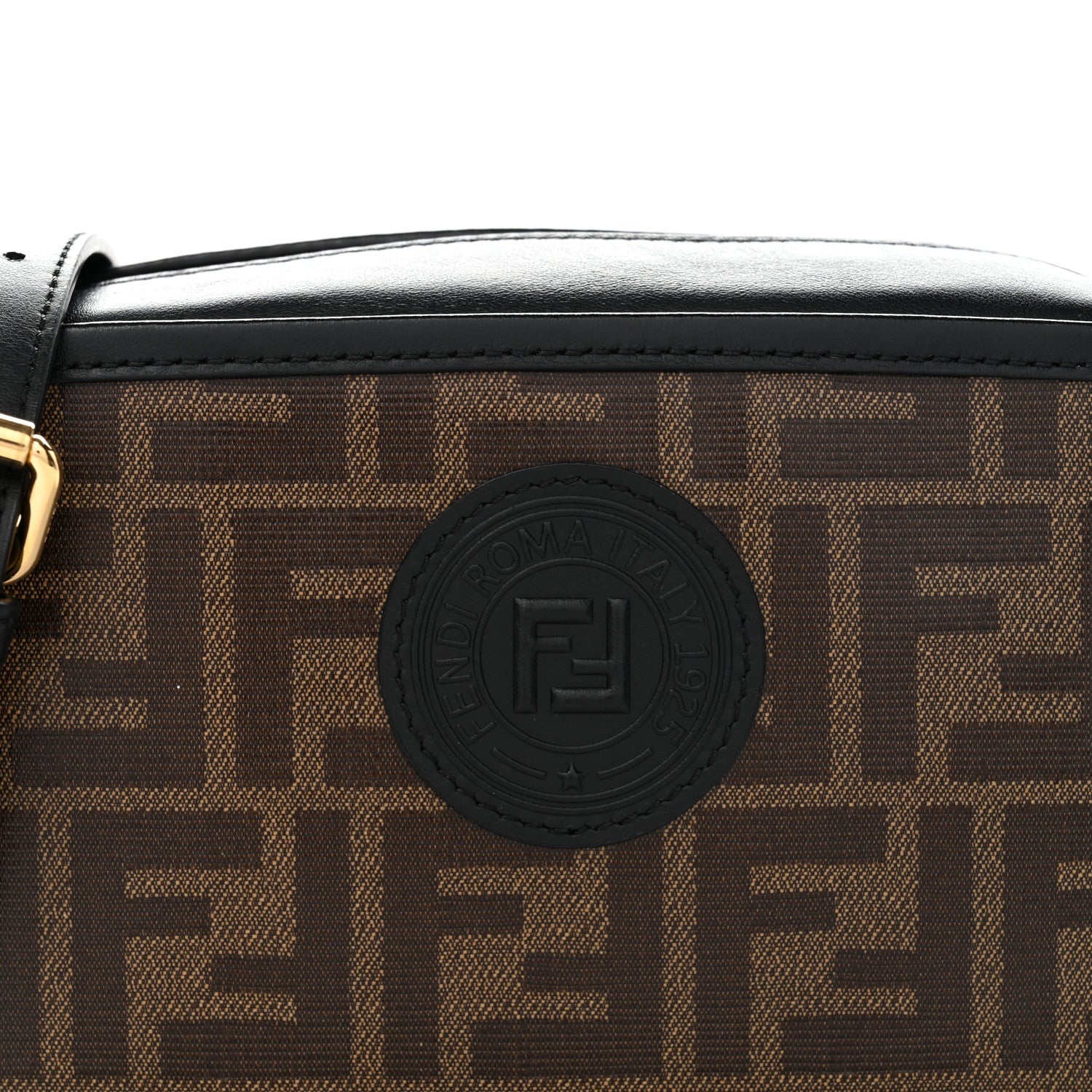 Glazed Fabric Vitello Century FF 1974 Stamp Patch Mini Camera Case Mogano Panna Black