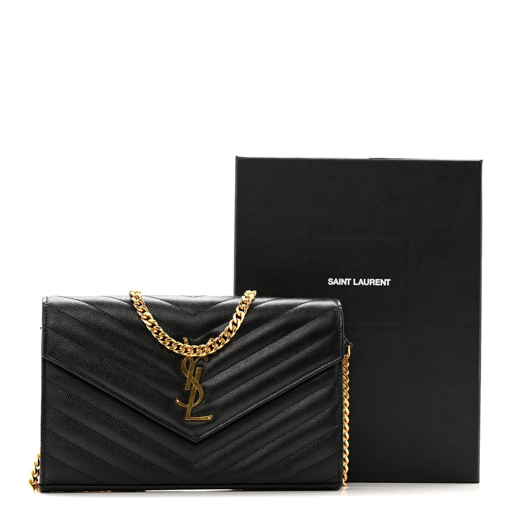 Grain De Poudre Matelasse Chevron Monogram Chain Wallet Black