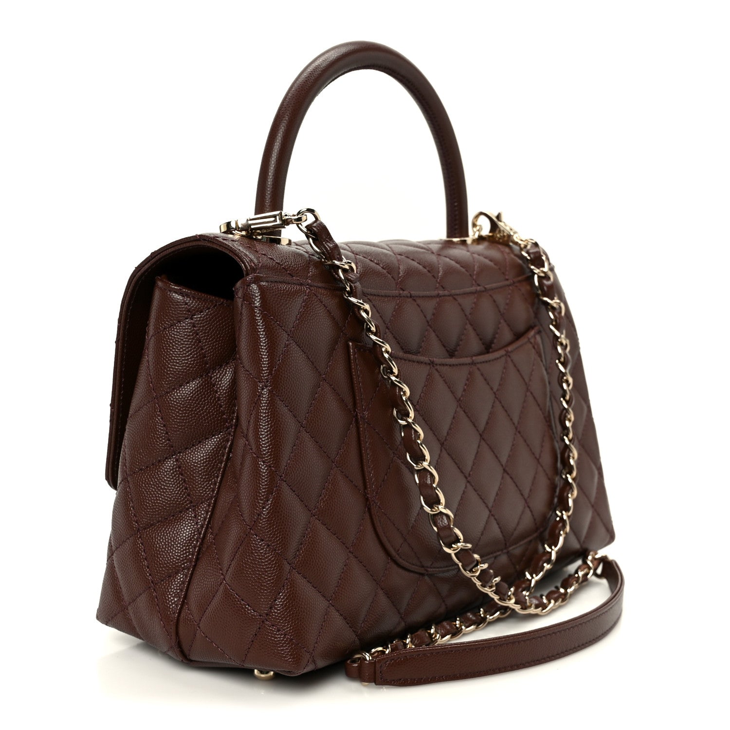 Caviar Quilted Small Coco Handle Flap Dark Brown