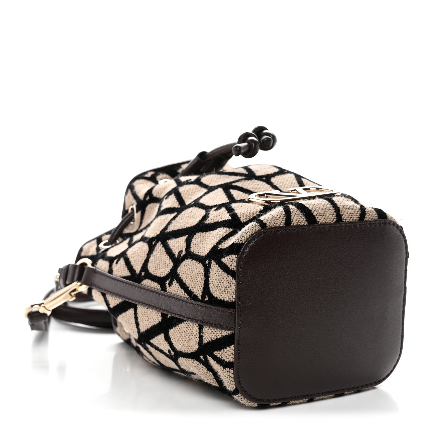 Toile Iconographe Nappa Mini Vlogo Signature Bucket Bag Naturale Black Fondant