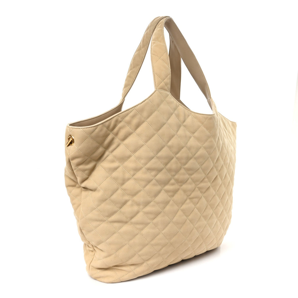 Nubuck Suede Quilted Maxi Icare Shopping Tote Safari Beige
