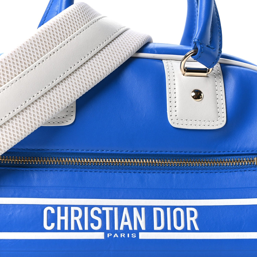 Calfskin Small Dior Vibe Zip Bowling Bag Blue