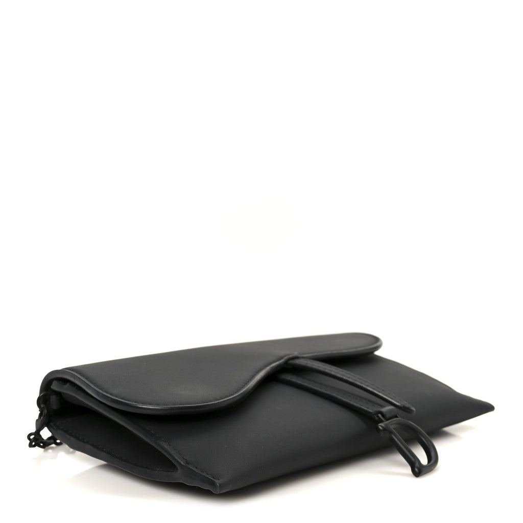 Ultra Matte Calfskin Saddle Chain Wallet Pouch Black