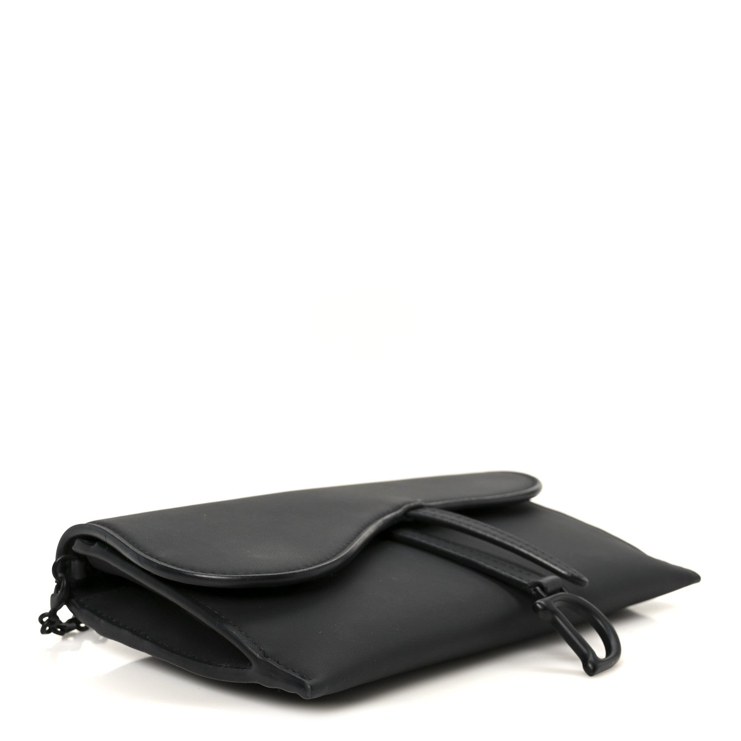 Ultra Matte Calfskin Saddle Chain Wallet Pouch Black