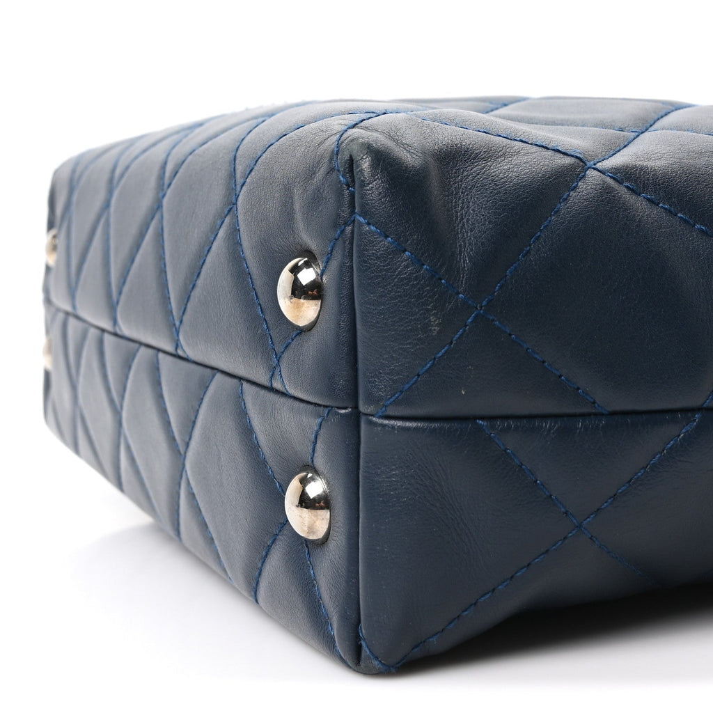 Calfskin Quilted In The Business North South Tote  Blue