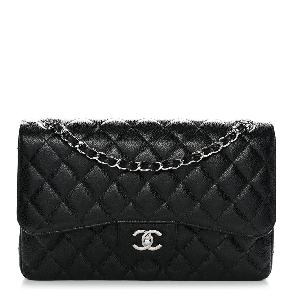 Caviar Quilted Jumbo Double Flap Black