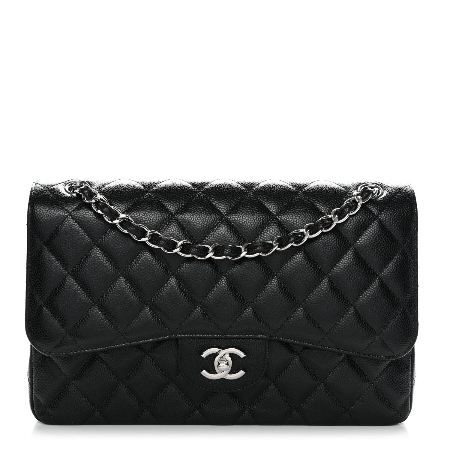 Caviar Quilted Jumbo Double Flap Black