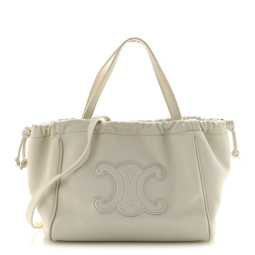 Calfskin Cuir Small Triomphe Cabas Drawstring White