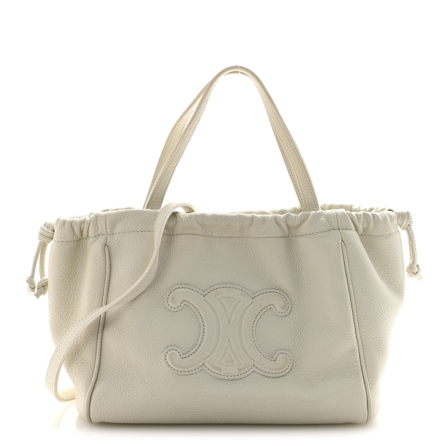 Calfskin Cuir Small Triomphe Cabas Drawstring White